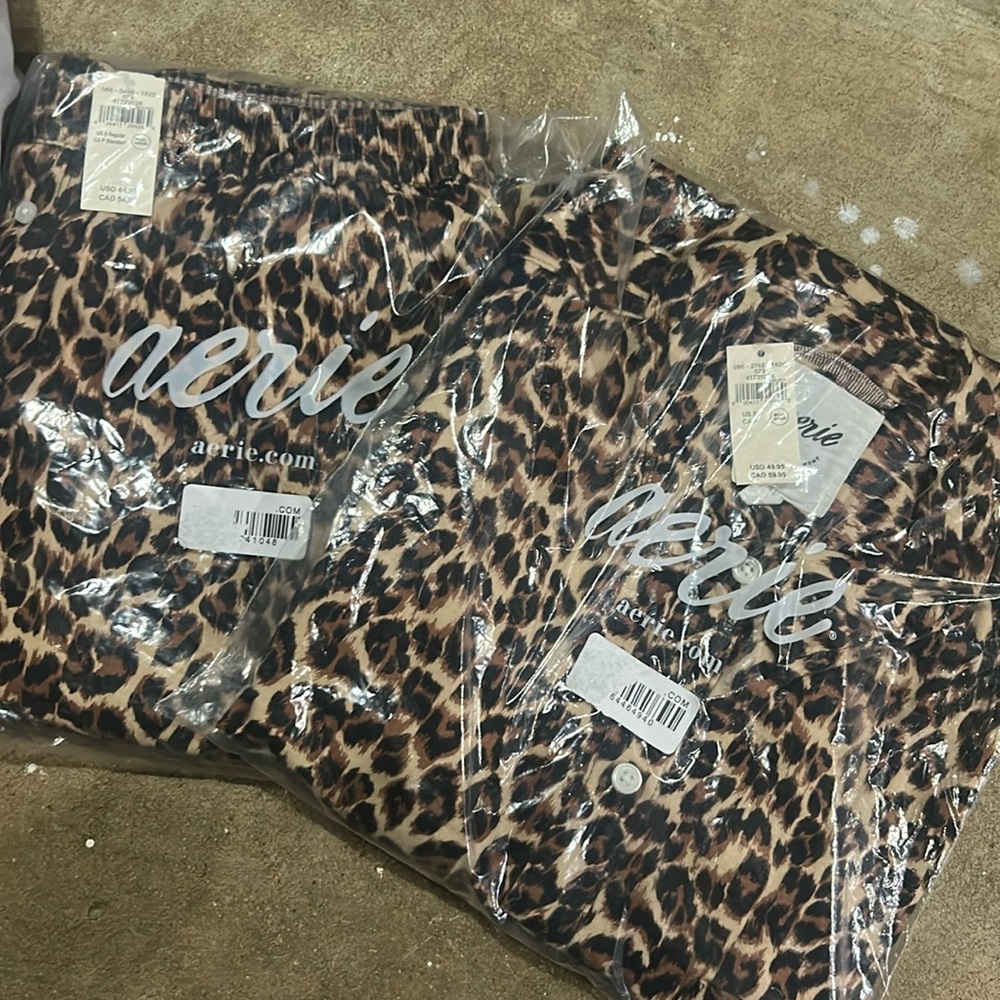 Aerie flannel leopard pajama set